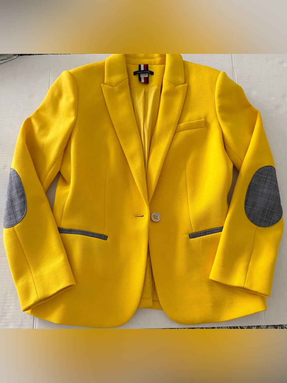 Tommy Hilfiger Yellow Blazer with Gray Elbow Patches